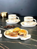 ZELLERFELD VERSAS MARBEL 18-teilig 6-tlg. weiß/dore vergoldete Kaffeetasse + 6 Kuchenteller