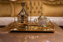 Plateau de service rectangulaire doré et décoratif en miroir - Rechteckiges Serviertablett mit goldenem und dekorativem Spiegel