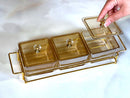 TREND HOME COLLECTION Aperitif-Tablett mit 3 quadratischen Glasschalen mit Deckel