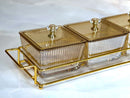 TREND HOME COLLECTION Aperitif-Tablett mit 3 quadratischen Glasschalen mit Deckel