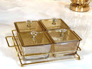 TREND HOME COLLECTION Aperitif-Tablett mit 4 quadratischen Glasschalen mit Deckel