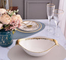 TREND HOME BOWL Tiefer Servierteller aus weißem/goldenem Porzellan 32 cm