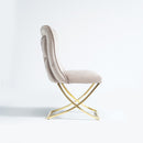 Chaise design moderne dossier capitonné en velours crème avec piètement en acier inoxydable doré collection Scarlette avec un confort parfait - Mutfak yemek odası salon sandalyesi krem kumaş kadife altın metal ayak